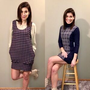 Beulah Style Knit Turtleneck Dress | Navy & White | Long Sleeve